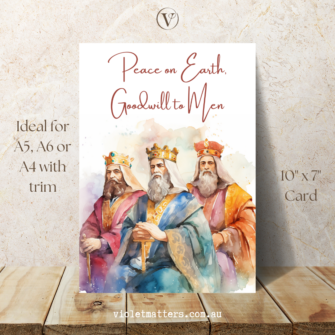 Elegant Three Wisemen Watercolor Printable Christmas A5 Card