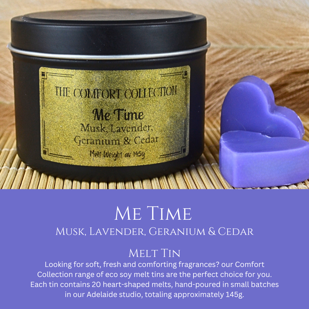 Me Time: Musk, Lavender, Geranium & Cedar - Eco Soy Wax Melt Tin