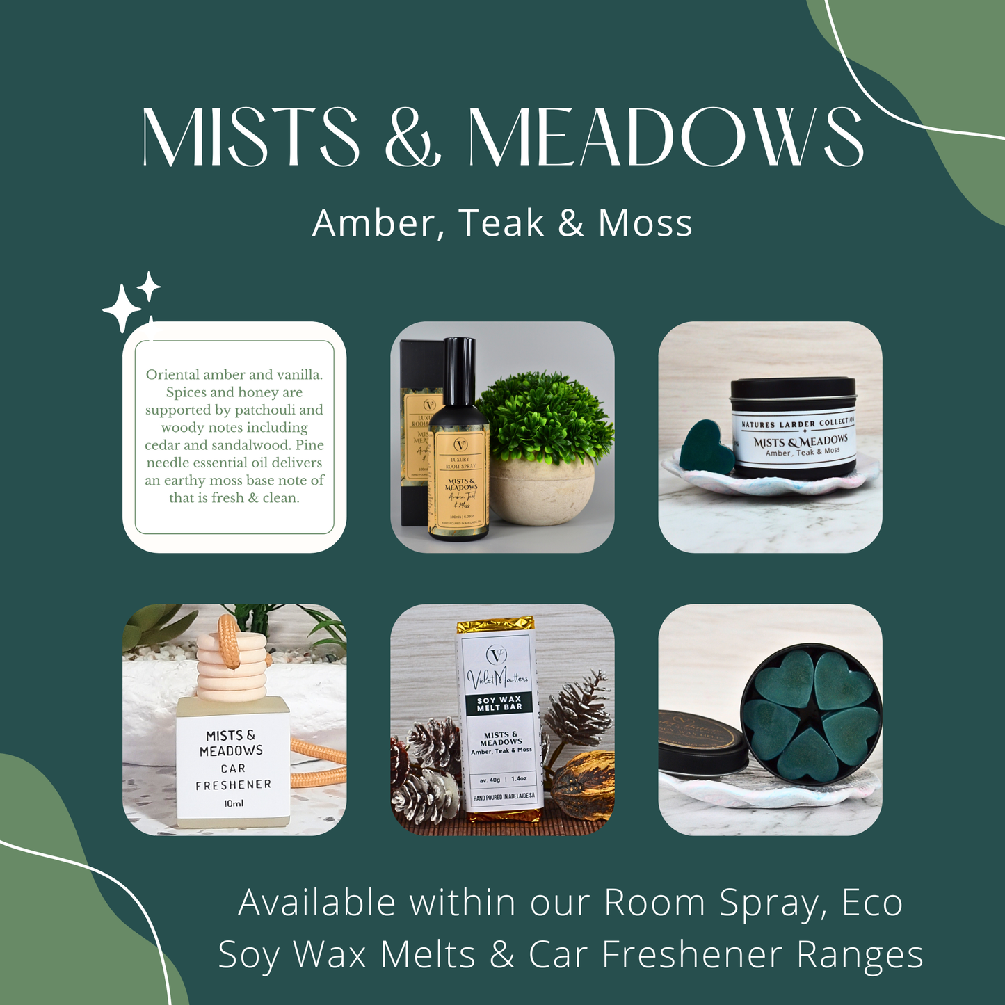 Mists & Meadows: Amber, Teak & Moss - Eco Soy Wax Melt Bar