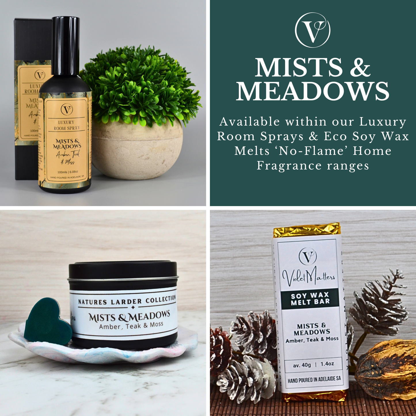 Mists & Meadows: Amber, Teak & Moss - Eco Soy Wax Melt Bar