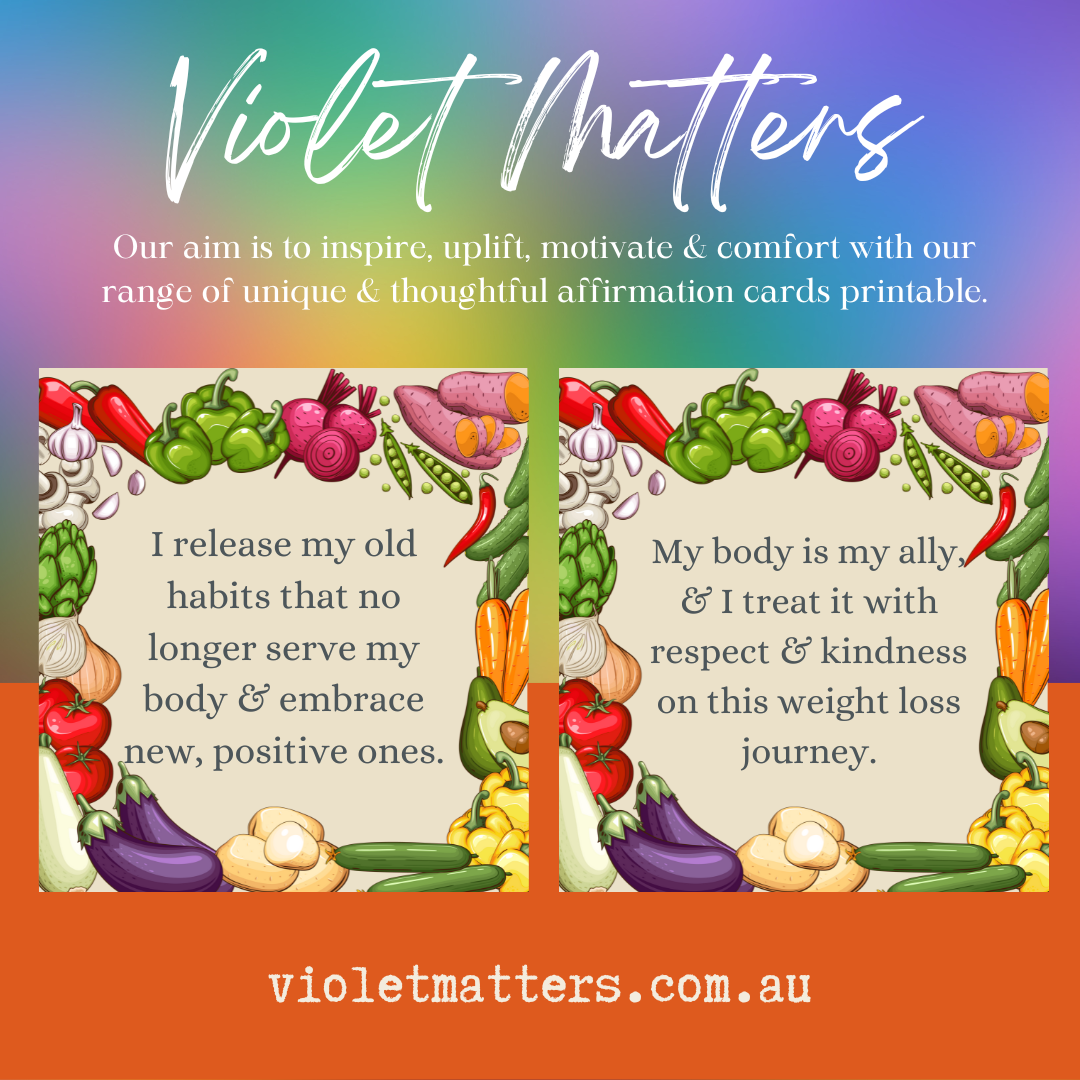 Printable Affirmation Card Set - Digital Download PDF - Weight Loss Journey Inspiration & Motivation