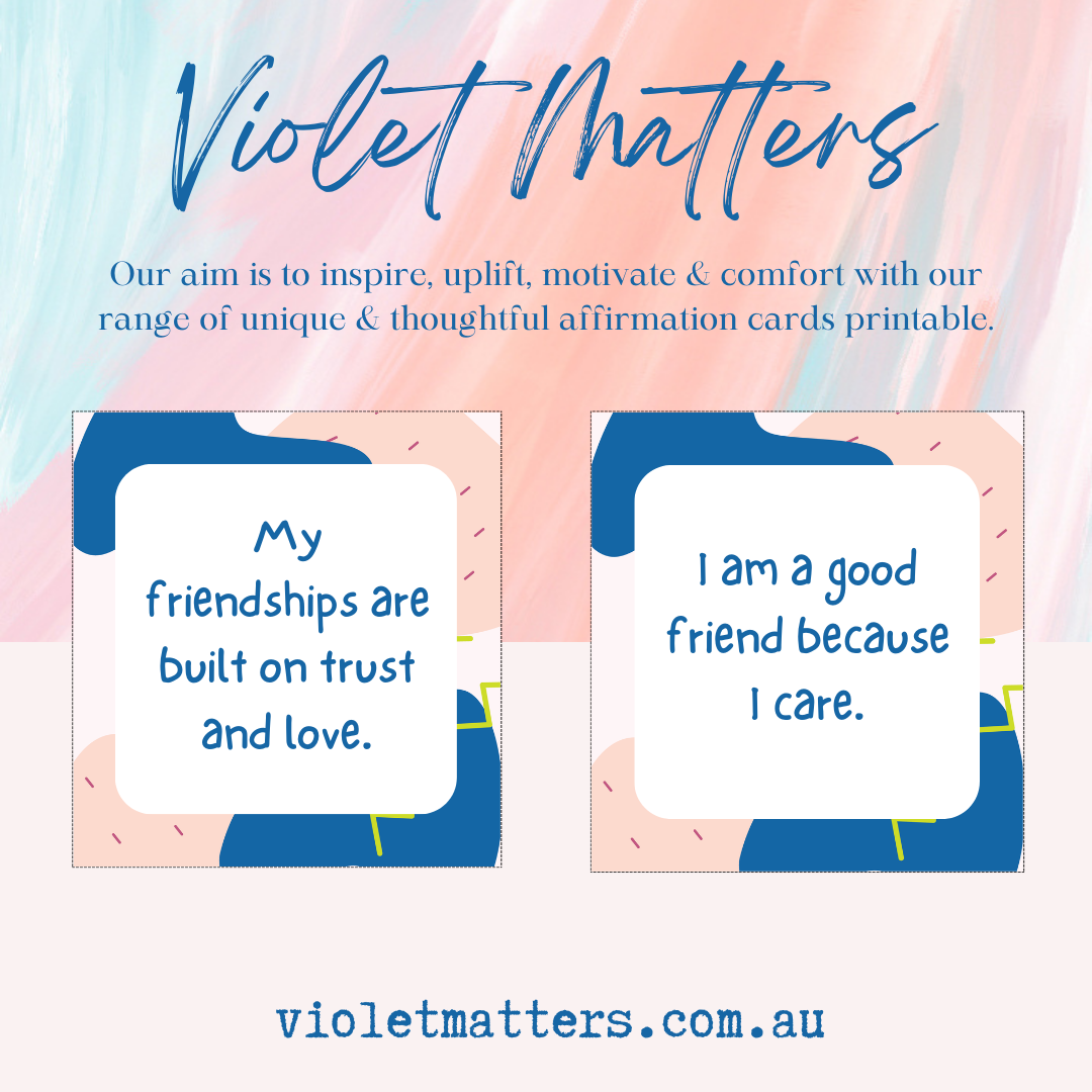 Printable Affirmation Card Set - Digital Download PDF - Friendship Affirmation Cards for Children, Printable Affirmations for Kids