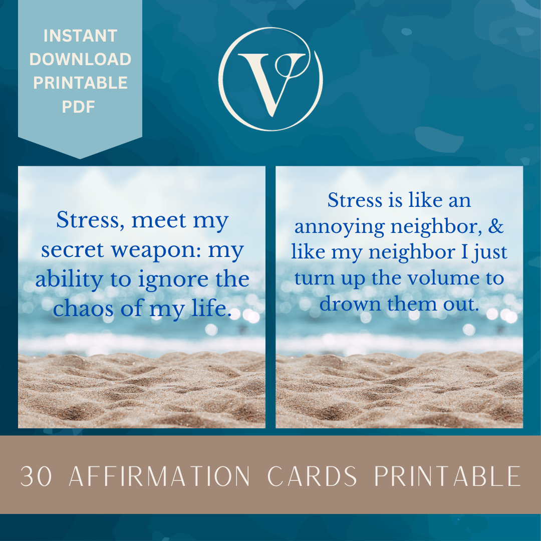 Printable Affirmation Card Set - Digital Download PDF - Stress Busters, Cheesy