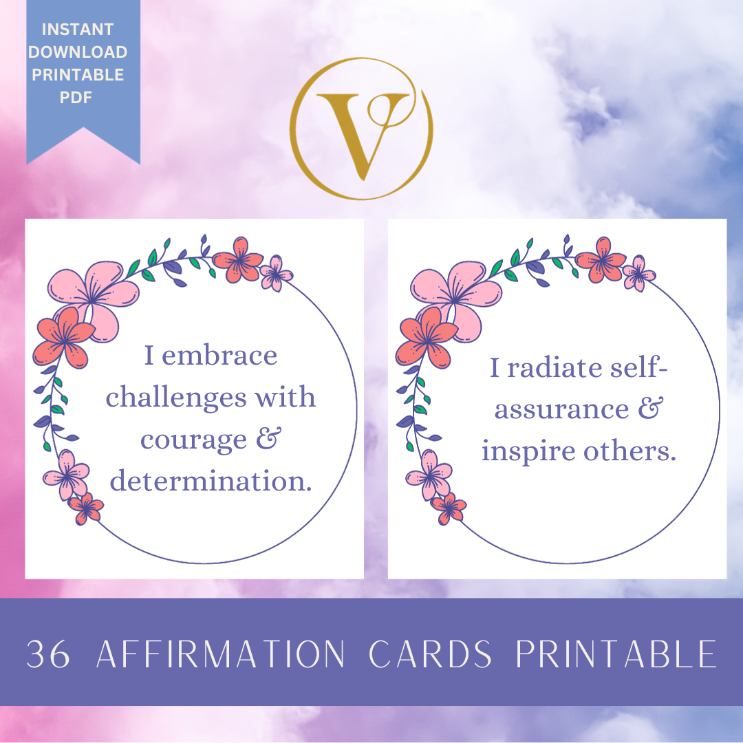 Printable Affirmation Card Set - Digital Download PDF - Self Empowerment & Increasing Self Confidence Cards