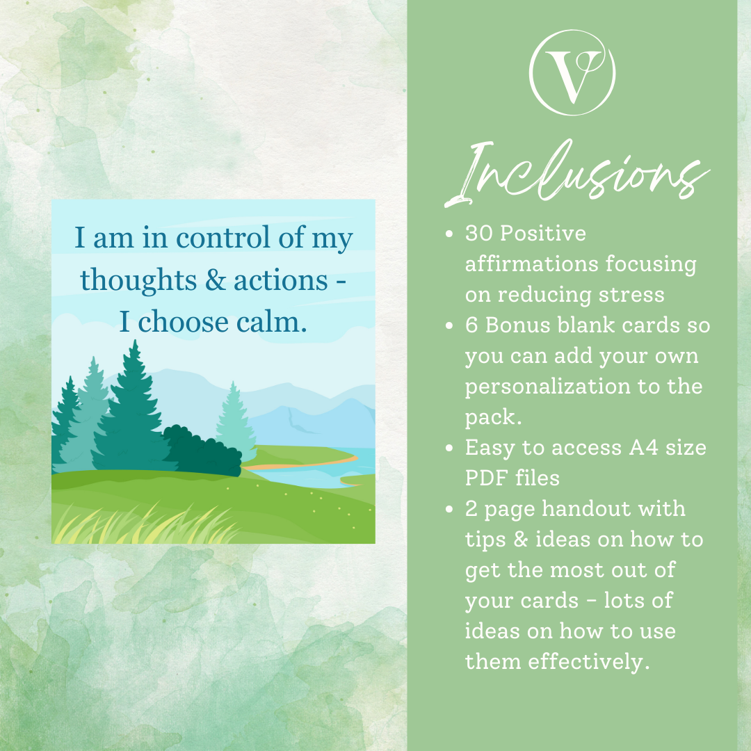 Printable Affirmation Card Set - Digital Download PDF - Reducing Stress