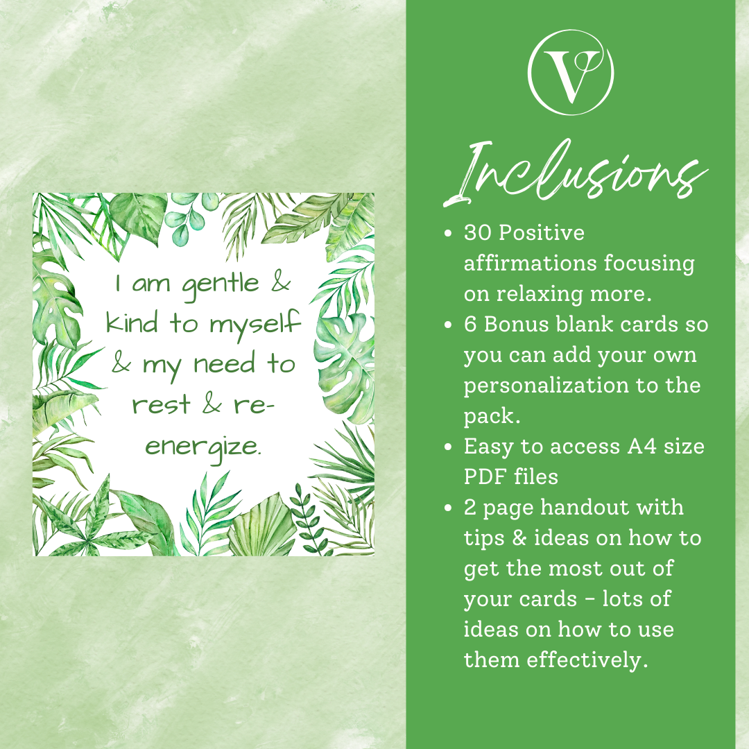 Printable Affirmation Card Set - Digital Download PDF - Relaxing More