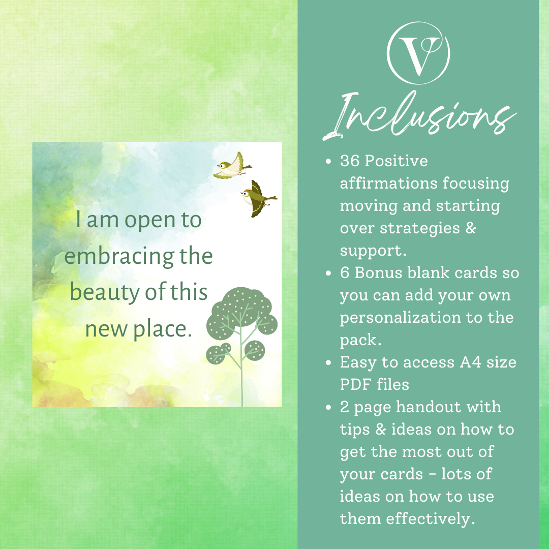 Printable Affirmation Card Set - Digital Download PDF - Moving & Starting Over