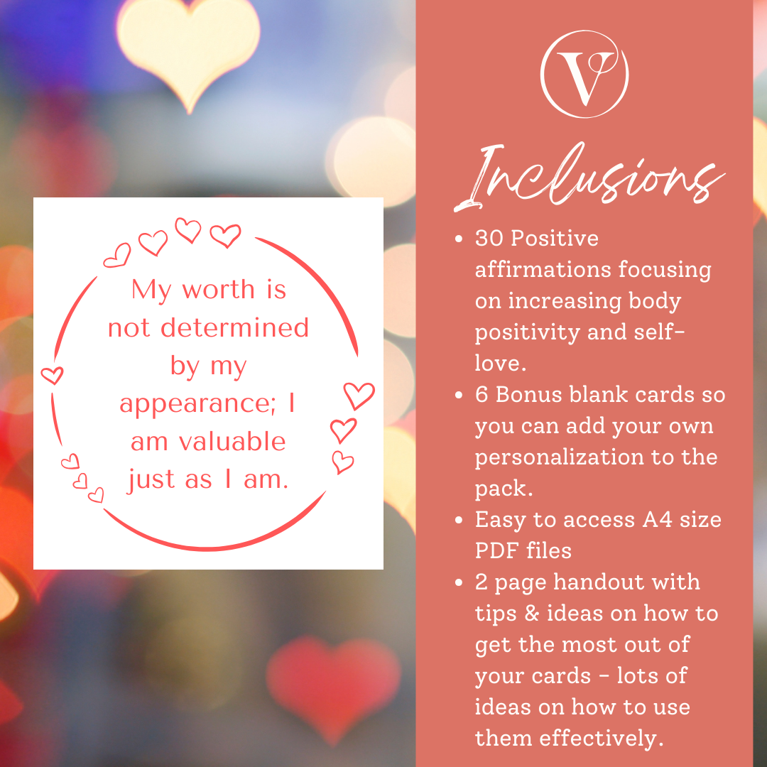 Printable Affirmation Card Set - Digital Download PDF - Self Love & Body Positivity