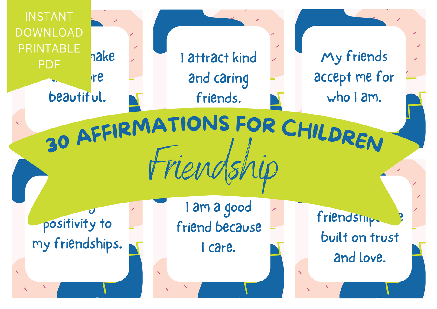 Printable Affirmation Card Set - Digital Download PDF - Friendship Affirmation Cards for Children, Printable Affirmations for Kids