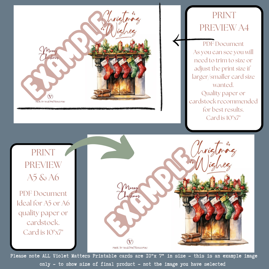 Digital Printable Watercolor Christmas A5 Card - Seasons Greetings Decorations