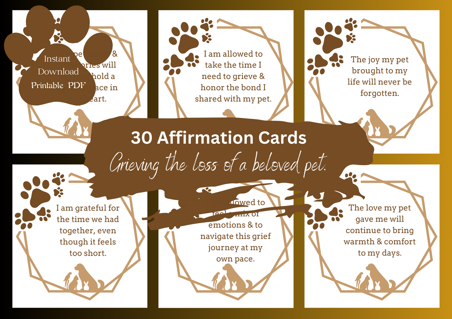 Printable Affirmation Card Set - Digital Download PDF - Comforting Pet Memorial Affirmations for Coping with Loss & Grief