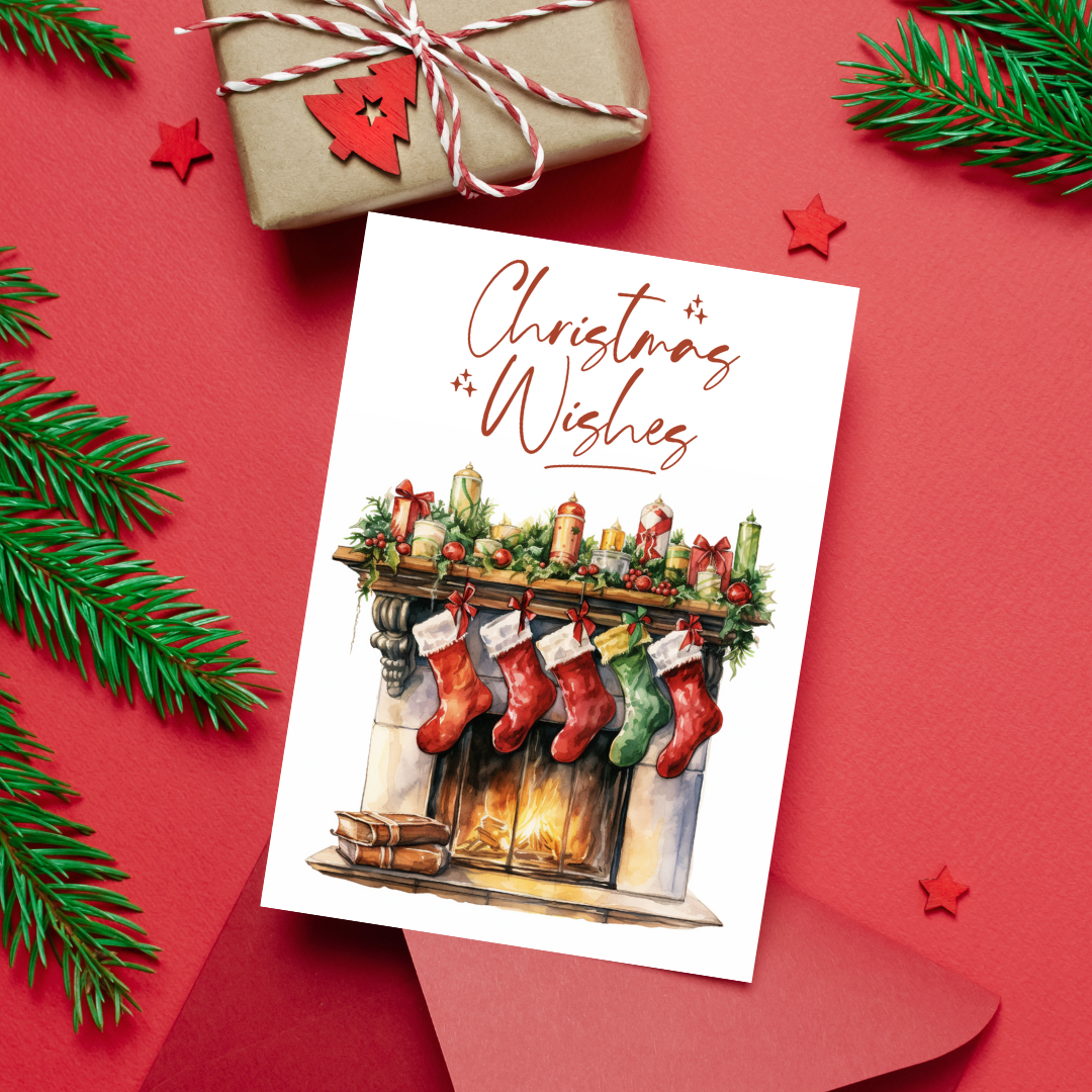 Warm Wishes Printable Fireplace Christmas A5 Card