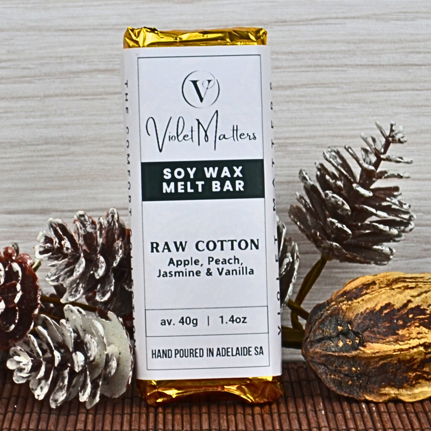 Raw Cotton: Apple, Peach, Jasmine, Vanilla & Musk - Eco Soy Wax Melt Bar