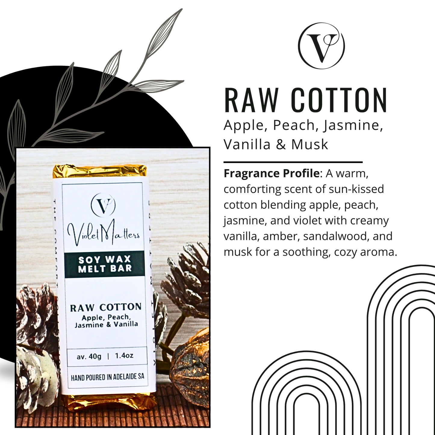 Raw Cotton: Apple, Peach, Jasmine, Vanilla & Musk - Eco Soy Wax Melt Bar