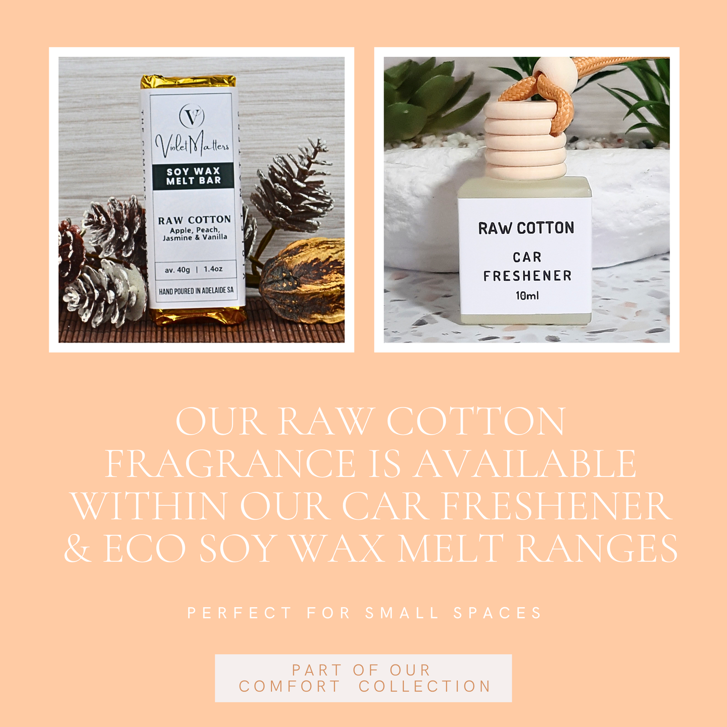 Raw Cotton: Apple, Peach, Jasmine, Vanilla & Musk - Eco Soy Wax Melt Bar