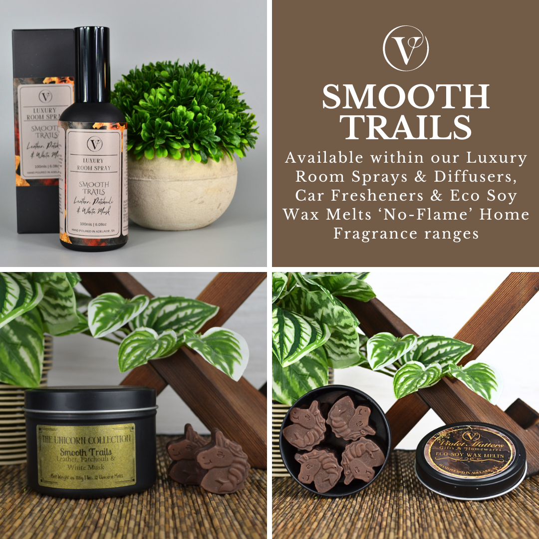 Smooth Trails: Leather, Patchouli & White Musk - Eco Soy Wax Melt Tin