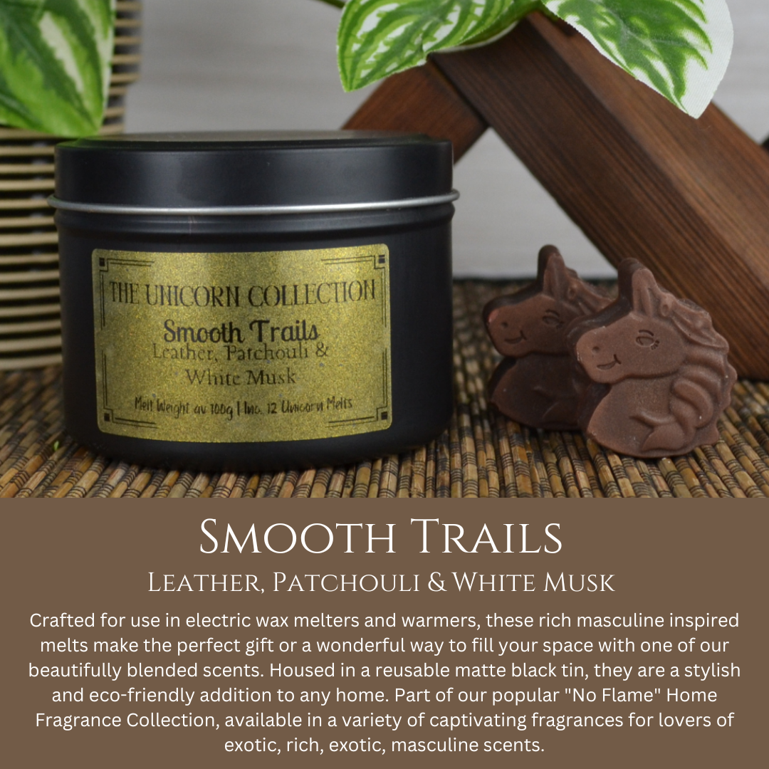 Smooth Trails: Leather, Patchouli & White Musk - Eco Soy Wax Melt Tin