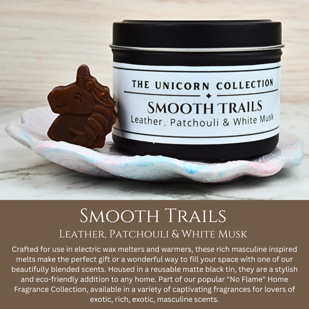 Smooth Trails: Leather, Patchouli & White Musk - Eco Soy Wax Melt Tin
