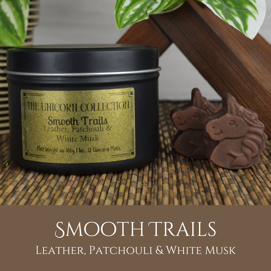 Smooth Trails: Leather, Patchouli & White Musk - Eco Soy Wax Melt Tin