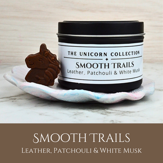 Smooth Trails: Leather, Patchouli & White Musk - Eco Soy Wax Melt Tin