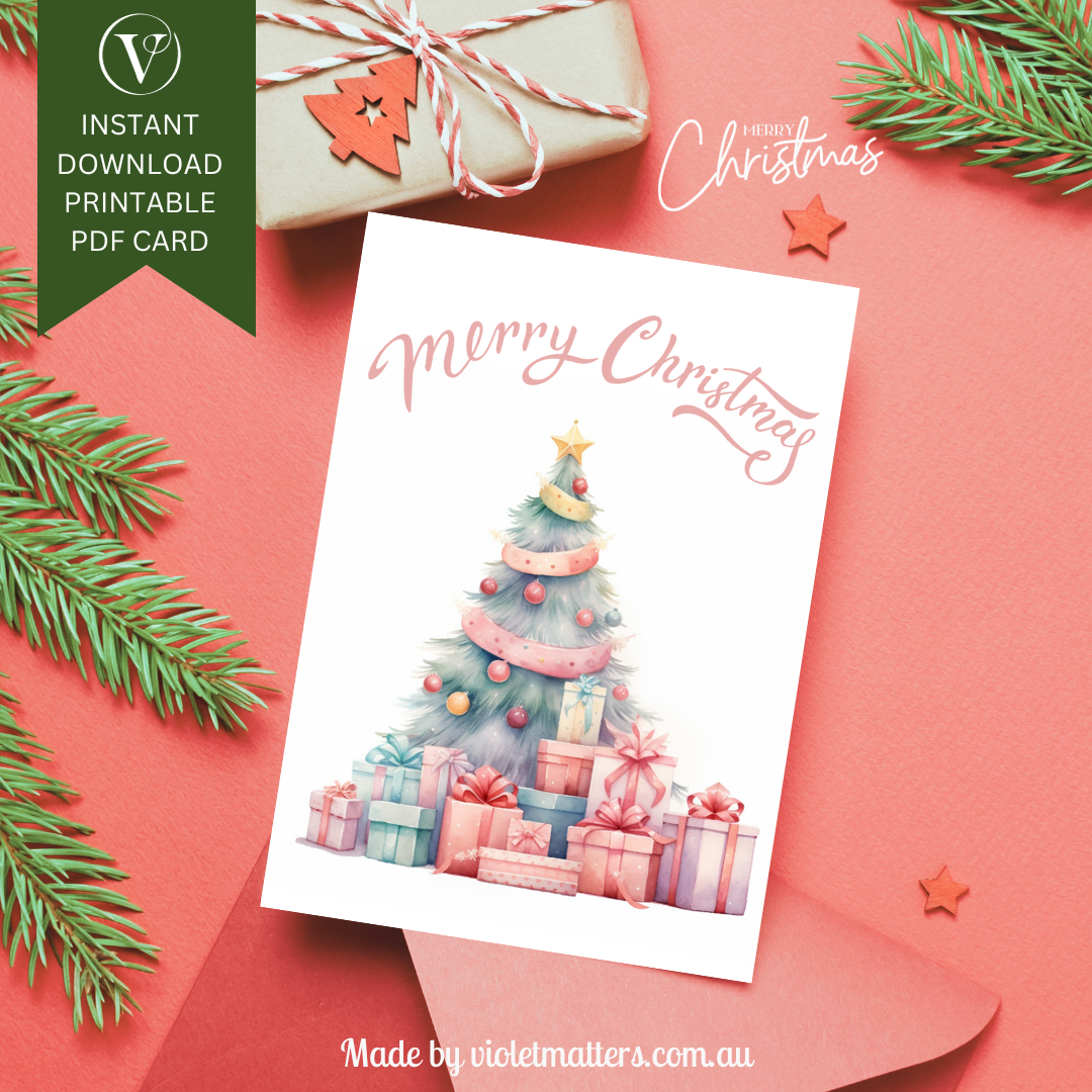 Digital Printable Pastel Christmas Tree A5 Card