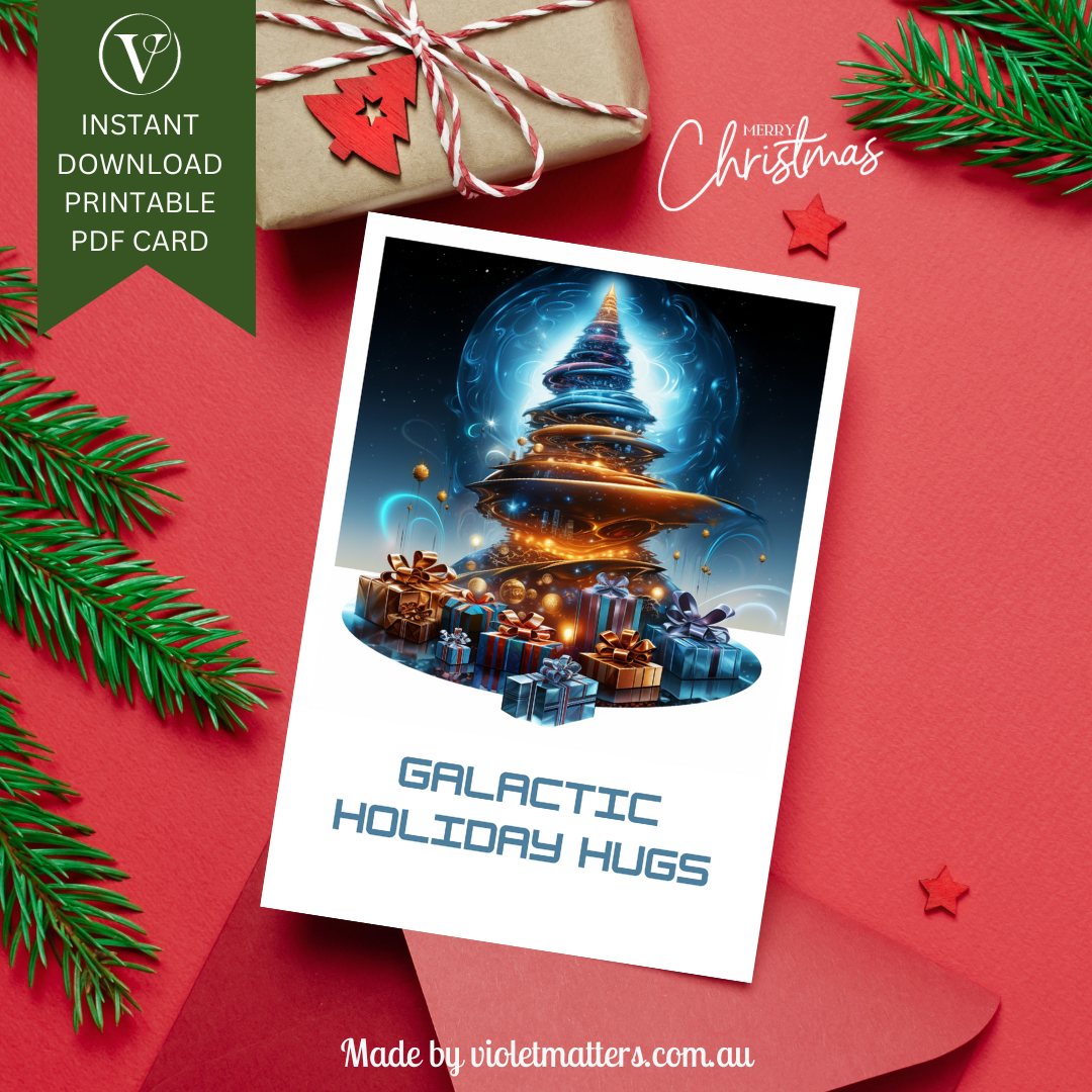 Unique Sci-fi Galactic Style Printable Christmas Tree A5 Card