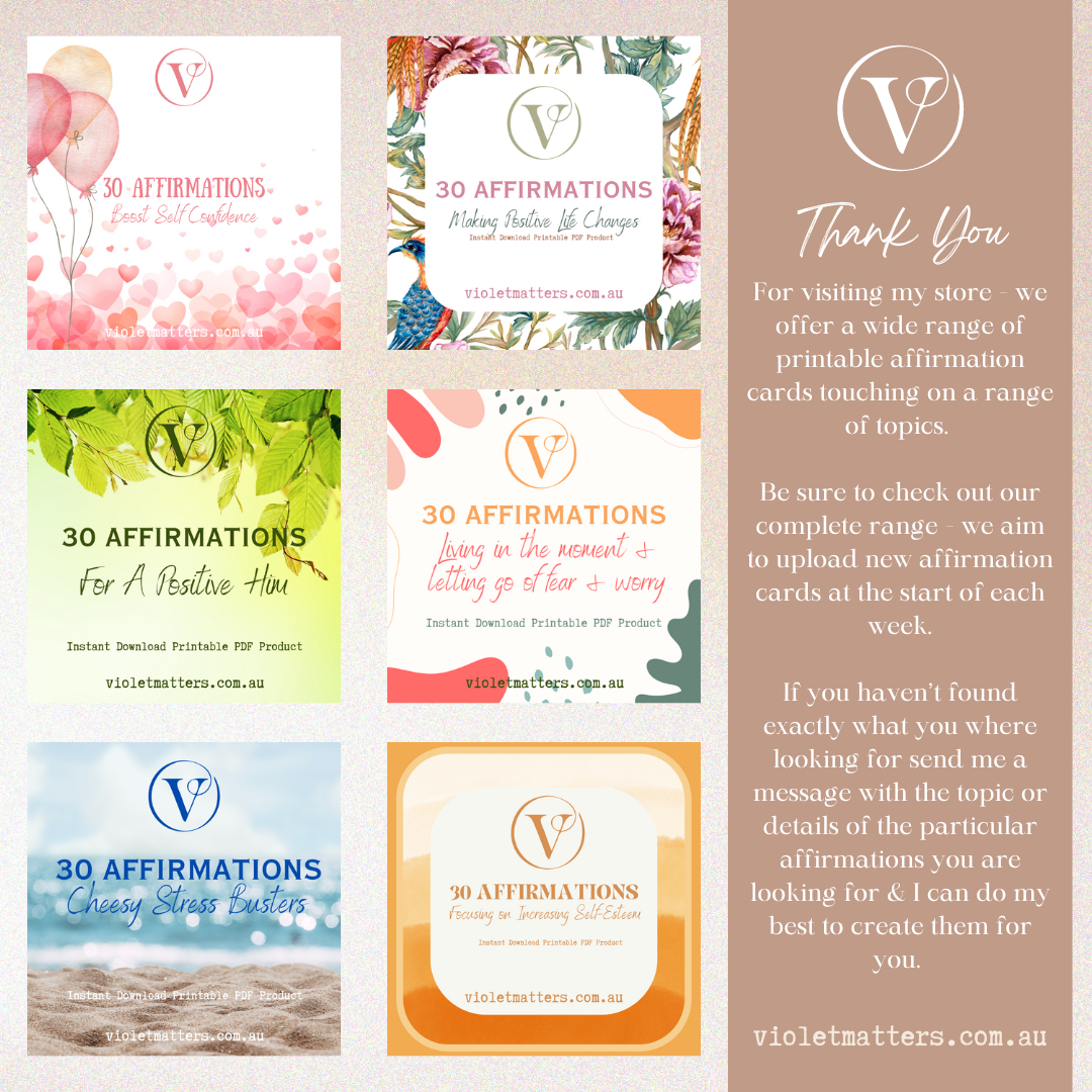 Printable Affirmation Card Set - Digital Download PDF - Overcoming Disappointments & Increasing Positivity