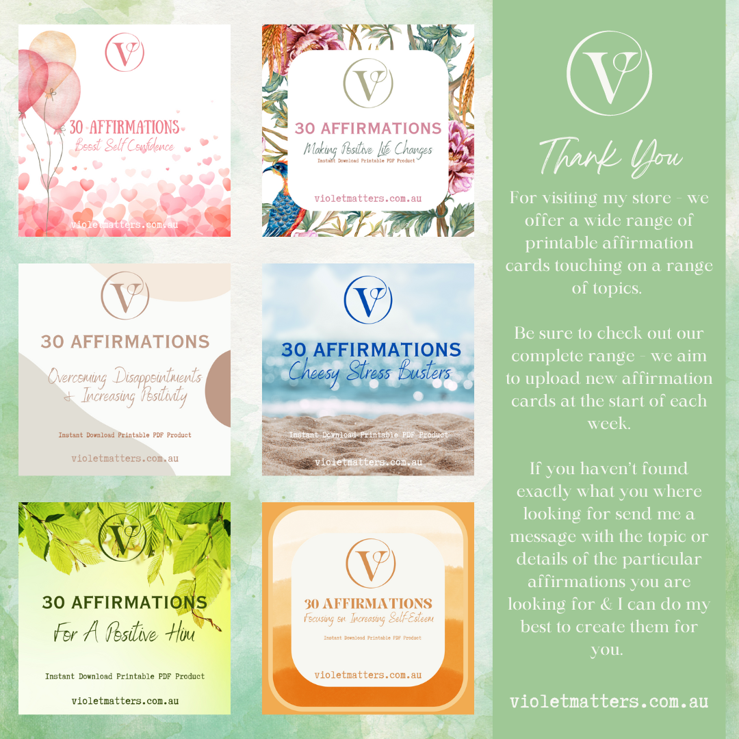 Printable Affirmation Card Set - Digital Download PDF - Reducing Stress