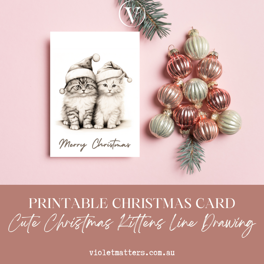 Merry Catmas Printable Digital Christmas A5 Card - Cute Kittens in Hats