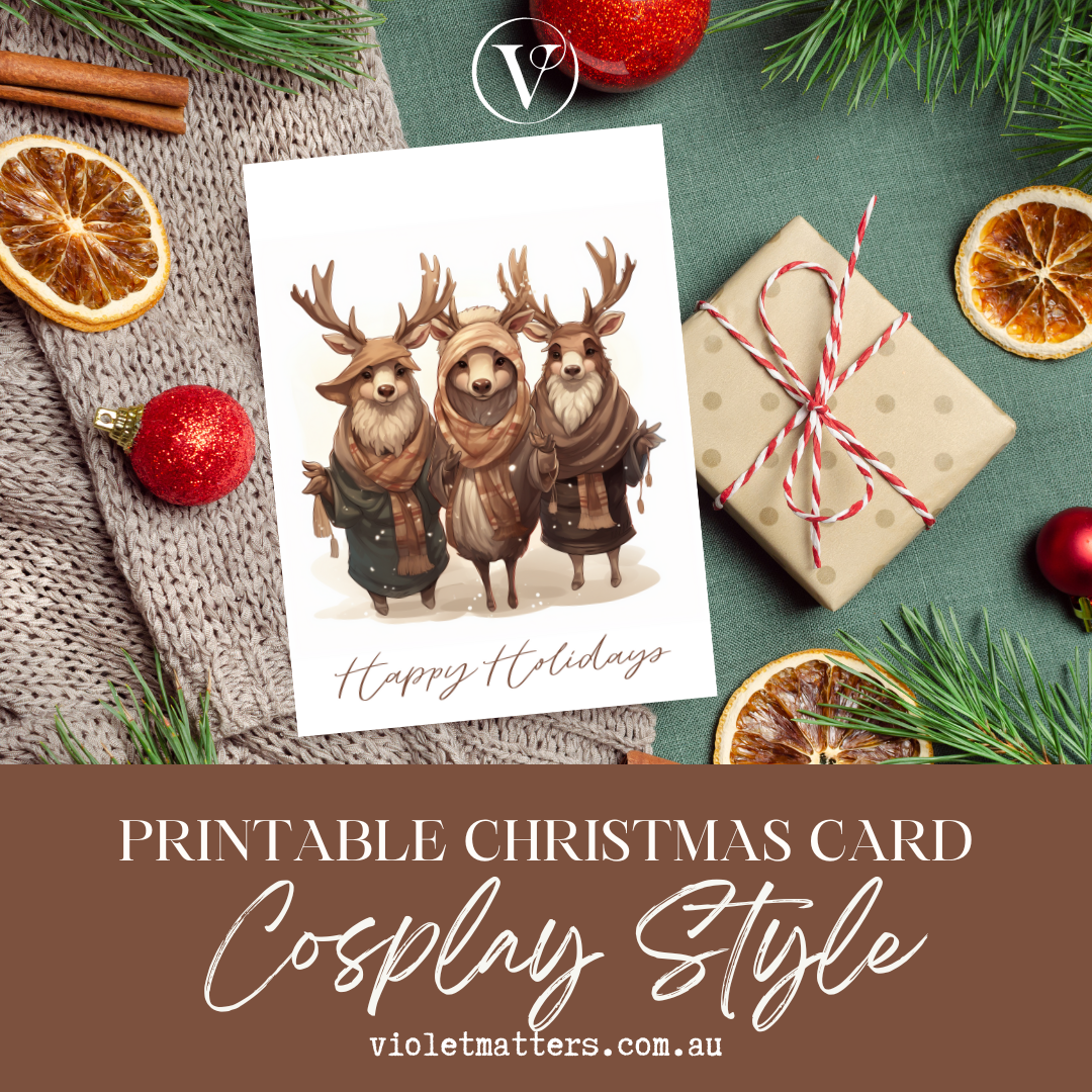 Cosplay Syle Christmas Reindeers Printable Christmas A5 Card
