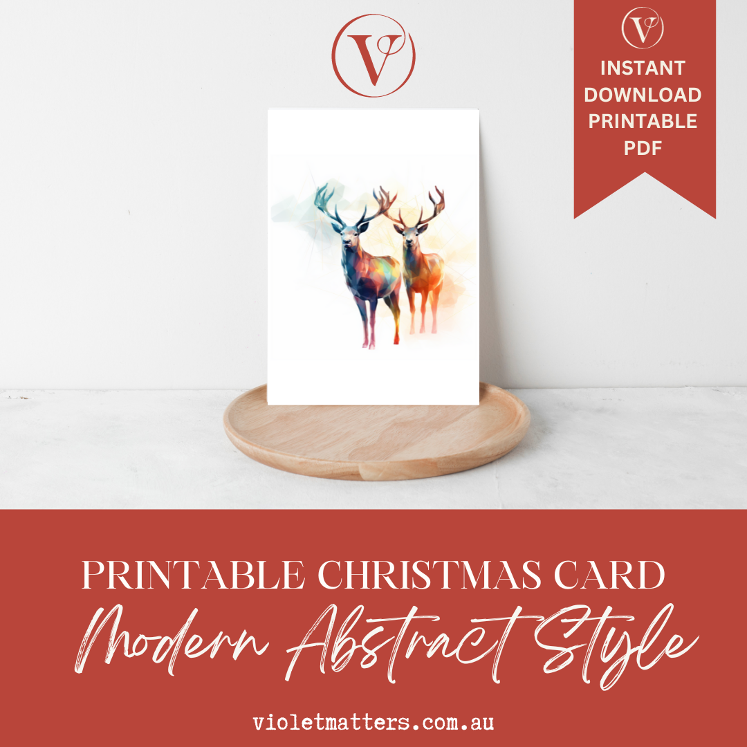 Modern Abstract Syle Christmas Reindeers Printable Christmas A5 Card