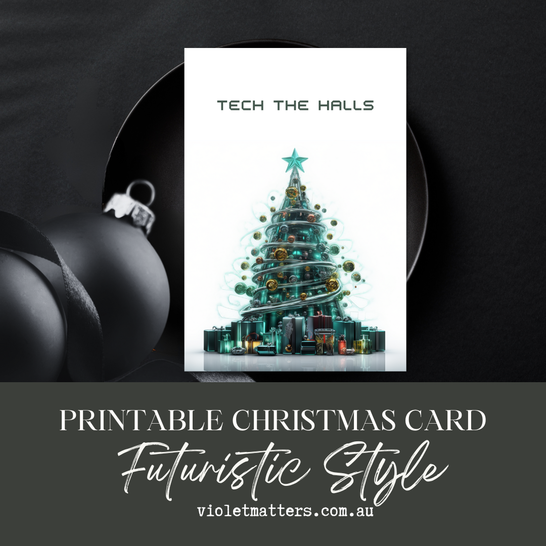 Futuristic Tech Style Printable Christmas Tree A5 Card