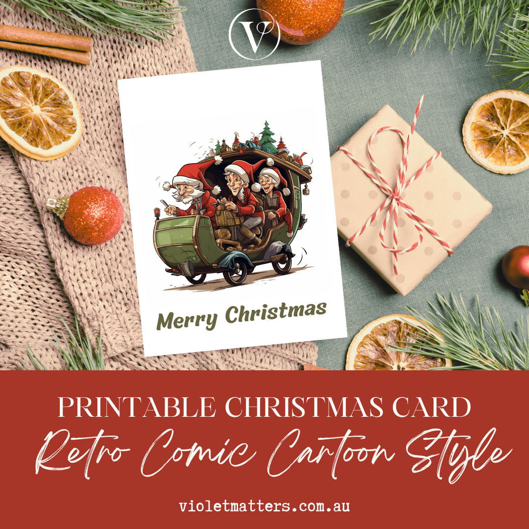 Retro Comic Cartoon Style Printable Christmas A5 Card