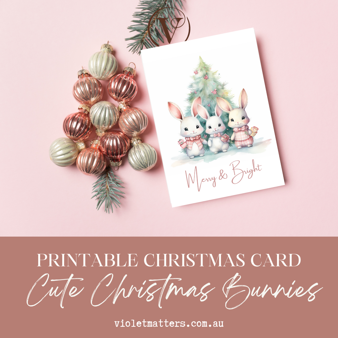 Delightful Pastel Watercolor Bunny Printable Christmas A5 Card