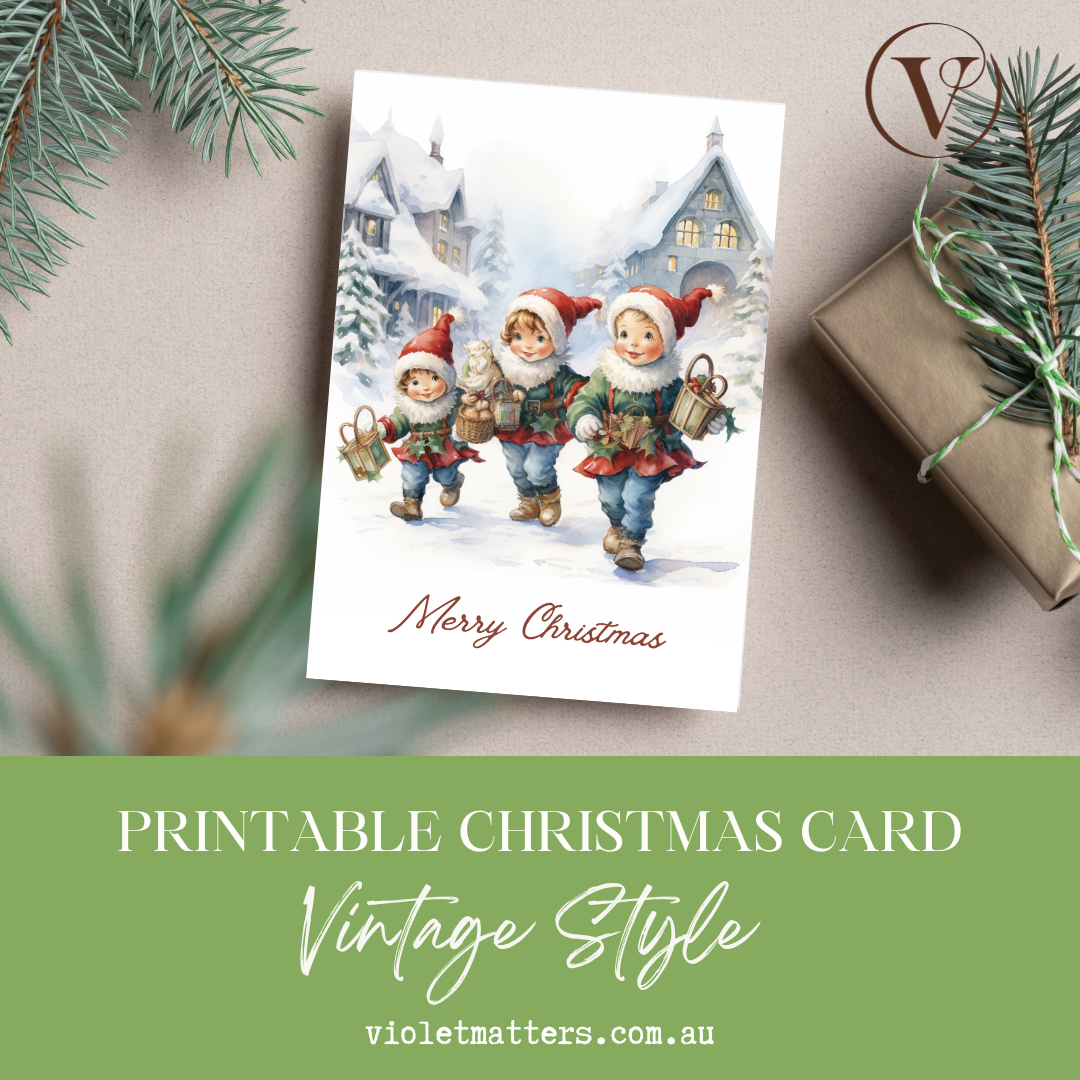 Vintage Style Merry Christmas Printable Christmas A5 Card