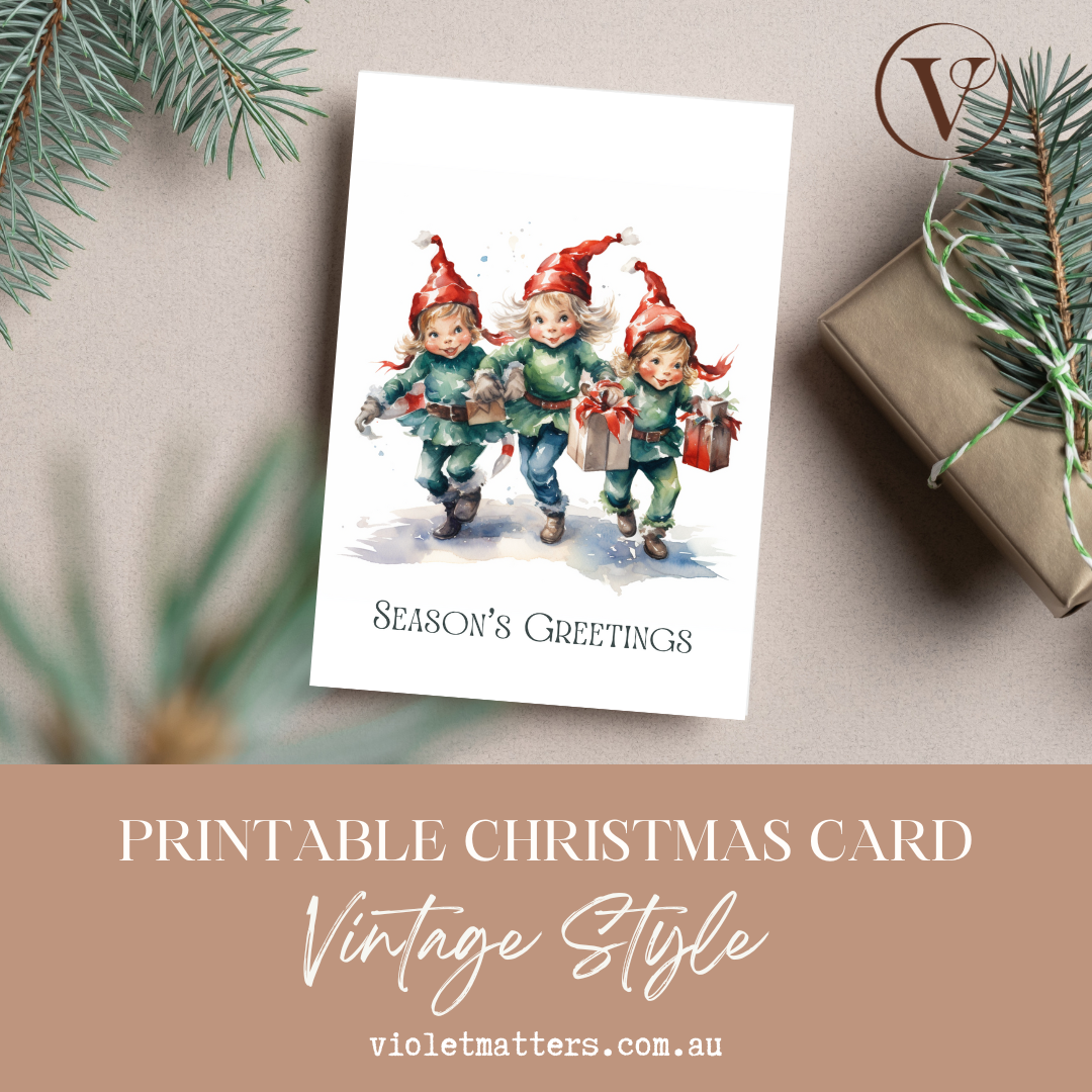 Vintage Style Seasons Greetings Printable Christmas A5 Card