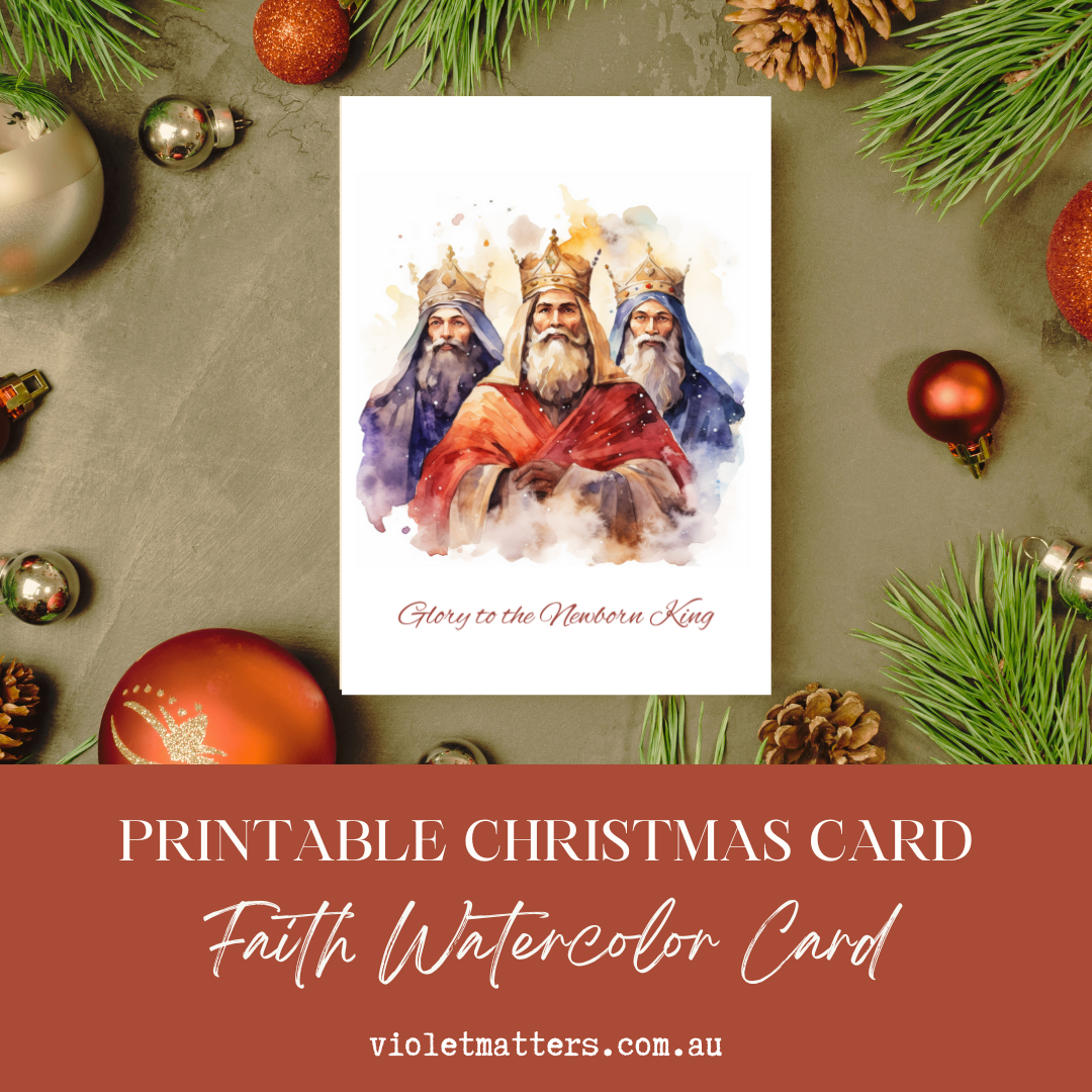 Beautiful Watercolor Printable Christmas Faith A5 Card