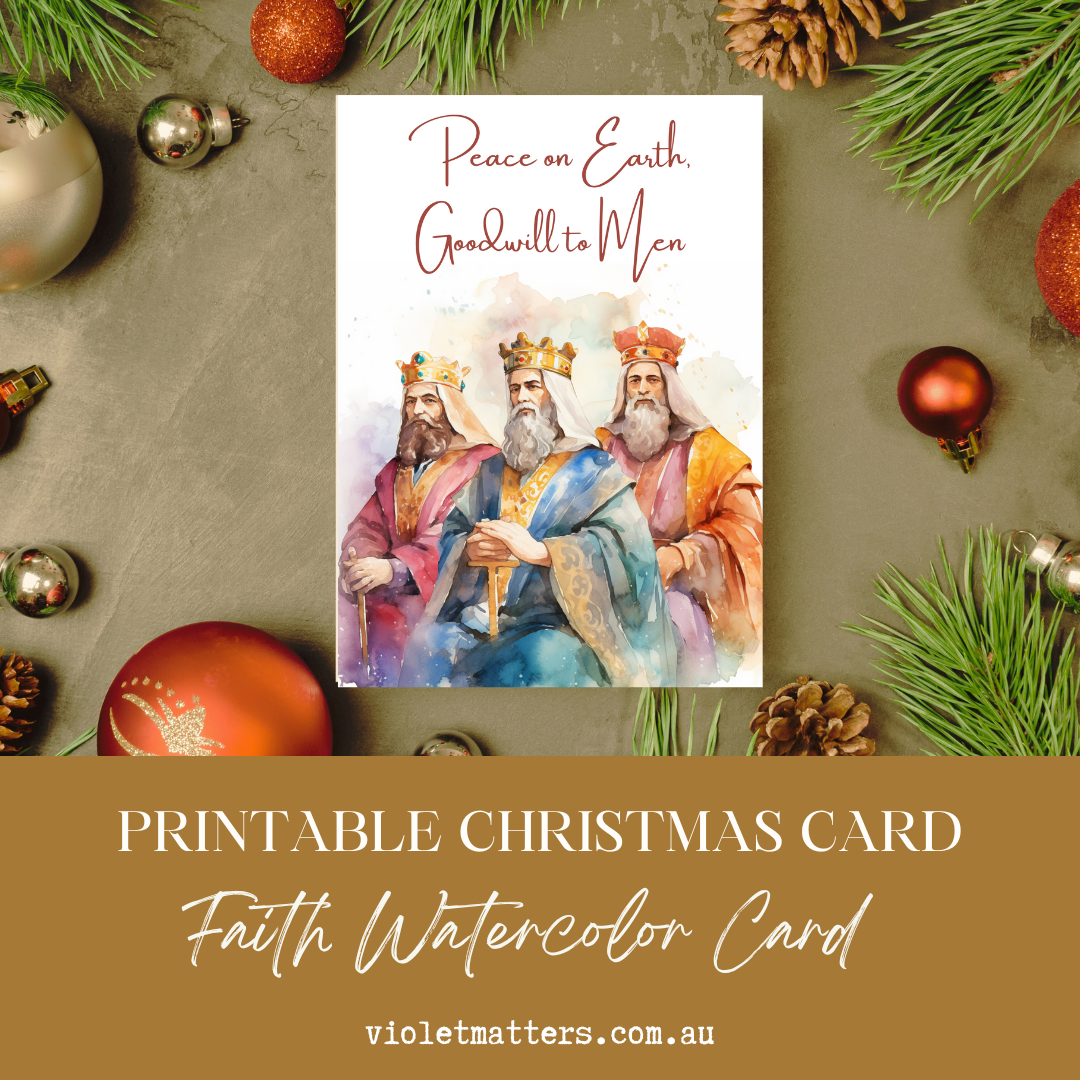Elegant Three Wisemen Watercolor Printable Christmas A5 Card