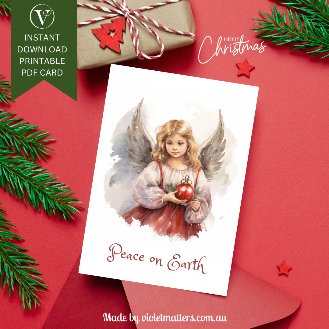 Vintage Style Angel Printable Christmas A5 Card