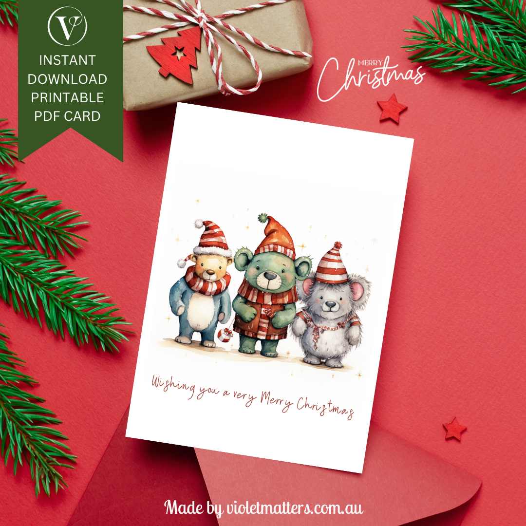 Loveable Baby Animals Printable Christmas A5 Card