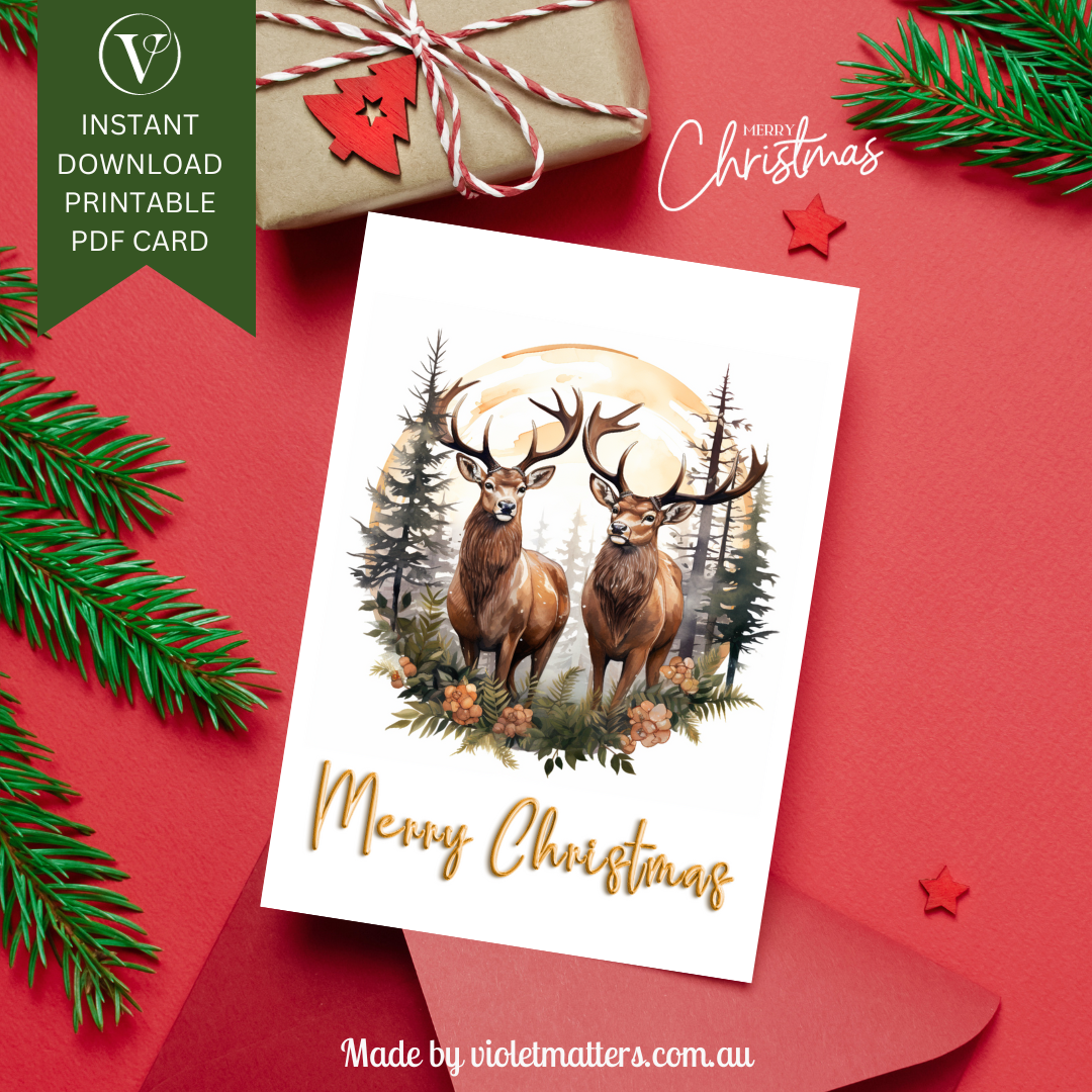 Stylish Woodland Style Reindeer Christmas A5 Card